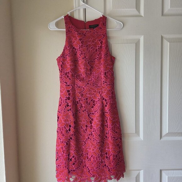 Aidan Mattox Dress 2 Lace Overlay Bright Pink Dress Size 2 $285 - Picture 5 of 9
